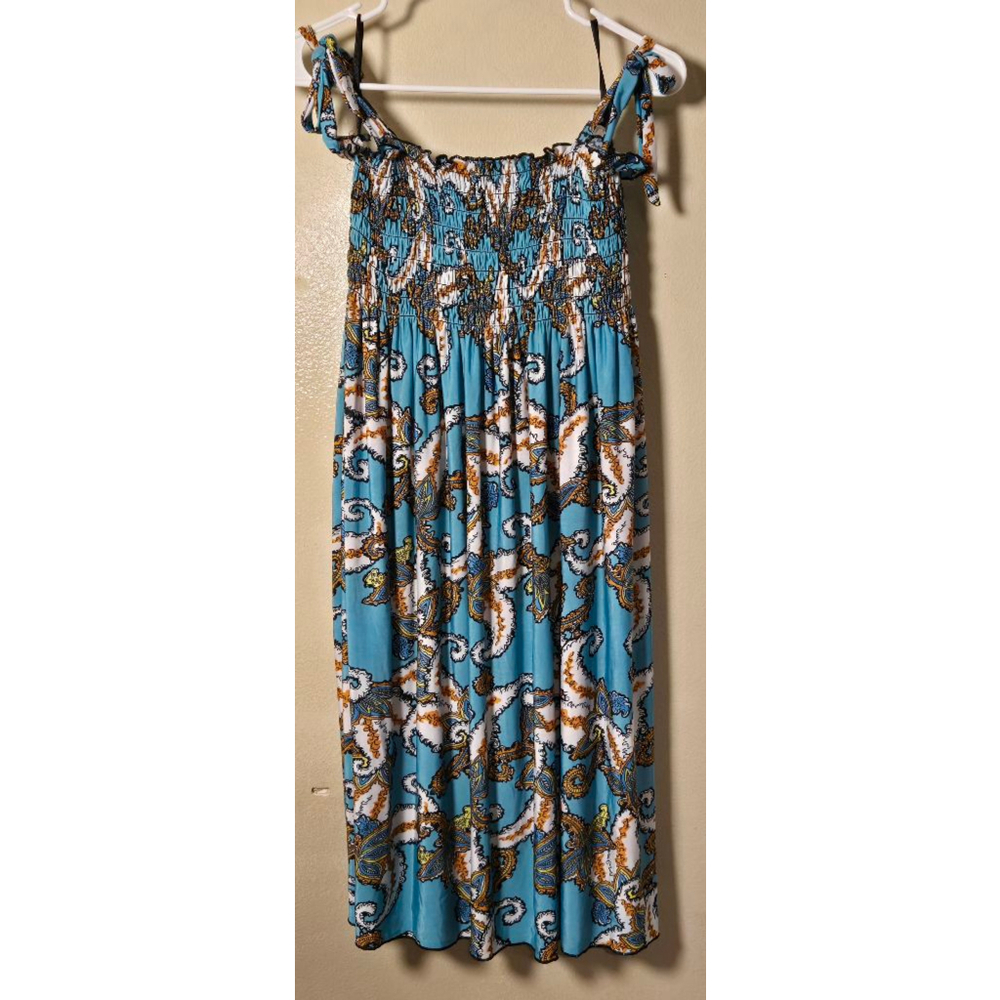 Women's Blue & White Paisley Smocked Maxi Dress S
